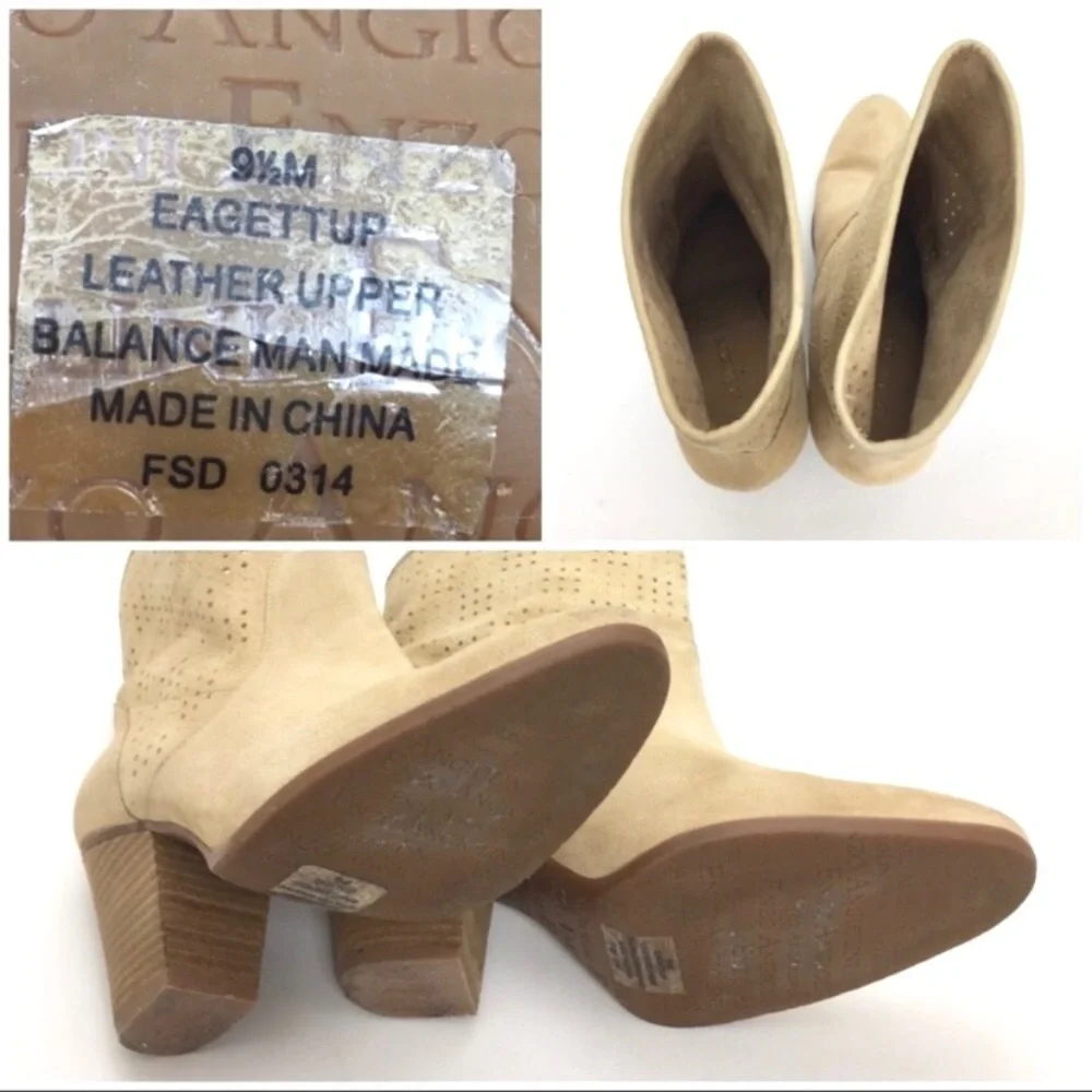 ENZO Angiolini Gettup Laser-Cut Suede Perforated Ankle Boot in National Beige